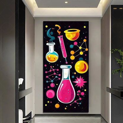 Chemistry Lab Door Cover Backdrop – Science Experiment Party Decoration & Photography Props with Laboratory Equipment Theme