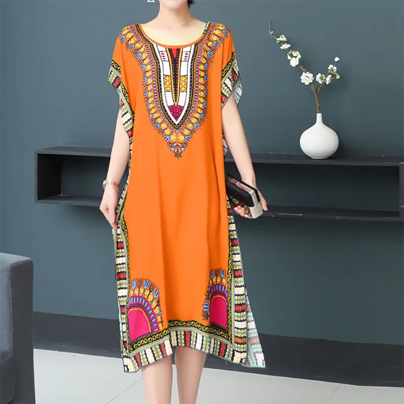 Women’s Bohemian Floral Tunic Dress - Retro Ethnic Print Batwing Sleeve Loose Summer Maternity Streetwear