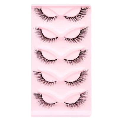 Manga Lashes 5 Pairs – Anime Cosplay Faux Mink Short Full Strip Lashes, Korean Natural Look, Clear Band Soft Eyelash Extensions
