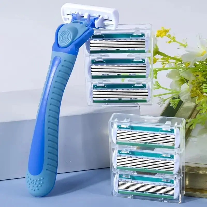 Women’s 6-Layer Manual Safety Razor Set – 1 Handle + 18 Stainless Steel Replaceable Blades