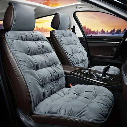 Quilted Plush Car Seat Cushion - Thick Padded Front Seat Protector with Headrest Cover