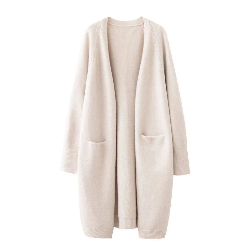 Women’s Solid Color Loose Thick Warm Sweater Cardigan – V Neck Knitted Coat with Pockets, Casual Spring/Autumn Tops C-124