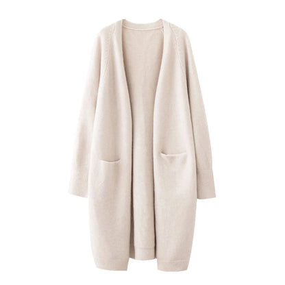 Women’s Solid Color Loose Thick Warm Sweater Cardigan – V Neck Knitted Coat with Pockets, Casual Spring/Autumn Tops C-124