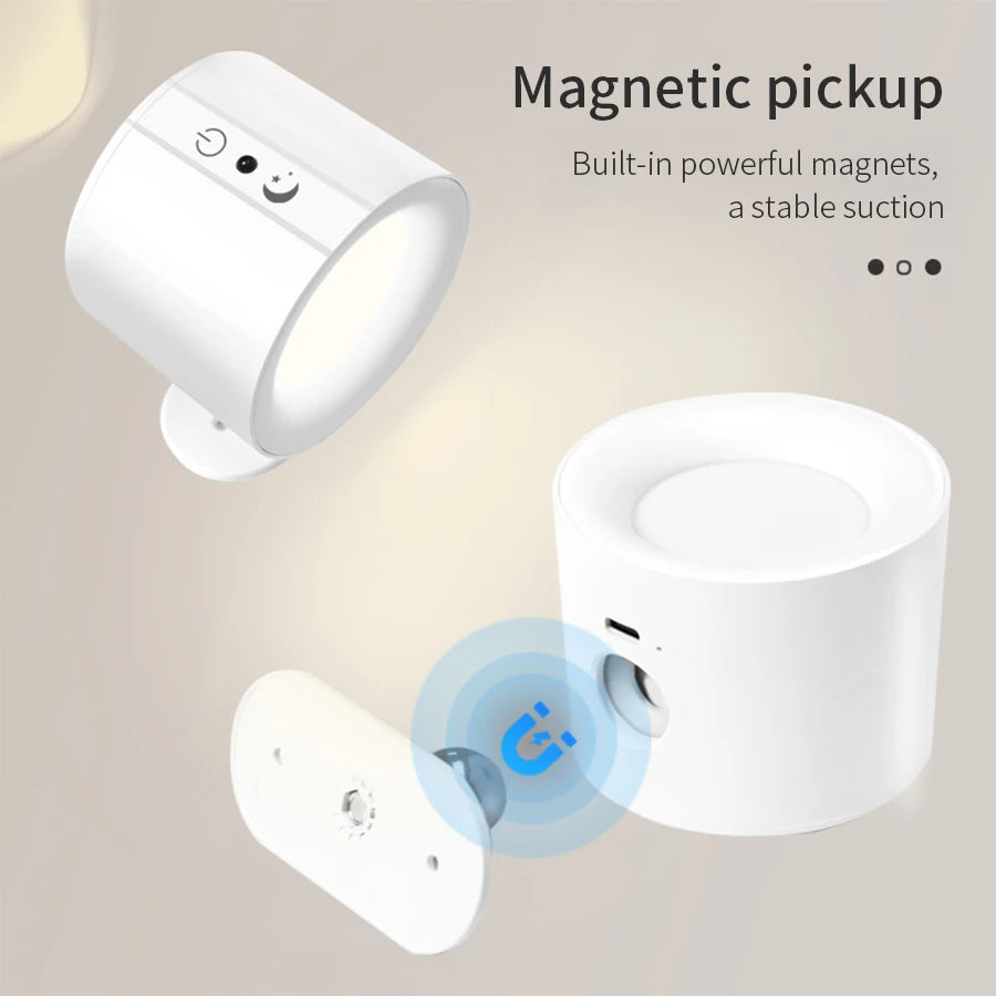 LED Wall Sconces Light – Touch Control Double Head Wall Lamp, 360° Rotatable, 3 Colors, Wireless Night Lights for Bedroom
