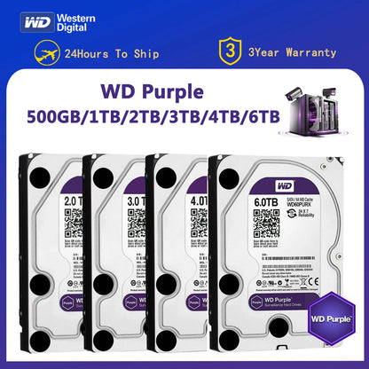 WD Purple 1TB 2TB 3TB 4TB 6TB Surveillance HDD 3.5" SATA III 6Gb/s 64MB Cache Hard Drive for CCTV DVR NVR