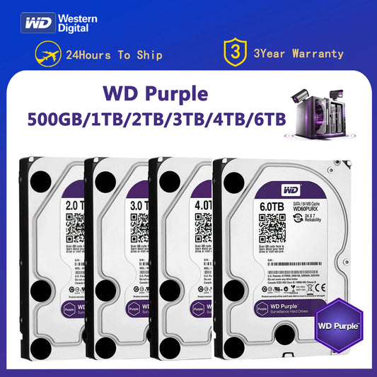 WD Purple 1TB 2TB 3TB 4TB 6TB Surveillance HDD 3.5" SATA III 6Gb/s 64MB Cache Hard Drive for CCTV DVR NVR