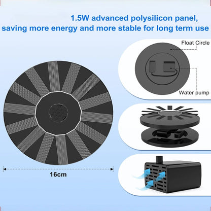 Solar Bird Bath Fountain Pump - 16cm Solar Powered 1.5W Water Pump with Free-Standing Panel