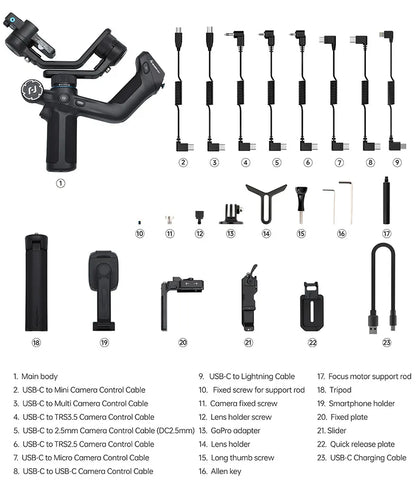 FeiyuTech SCORP Mini 2 Kit - 3-Axis Handheld Gimbal for Mirrorless Camera, Action Cam, Smartphone with AI Tracker, 1.2kg Load Capacity