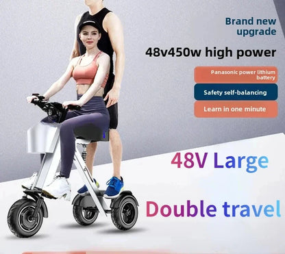 48V Folding Electric Trike – Lightweight Portable 3-Wheeled Mini Electric Scooter