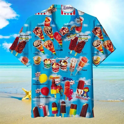 3D Ice Cream Hawaiian Shirt - Trendy Unisex Oversized Short Sleeve Beach Party Shirt