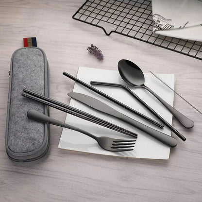 8PCS Portable Tableware Set — Travel Picnic Cutlery with Chopsticks, Fork, Spoon & Knife in Carry Case