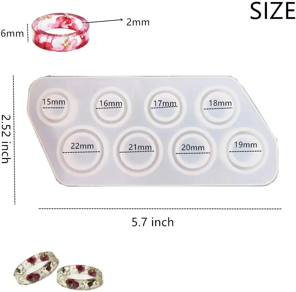8-Piece Silicone Ring Mold Set - Assorted US Sizes 5-12 for Resin Jewelry Casting & DIY Crafts
