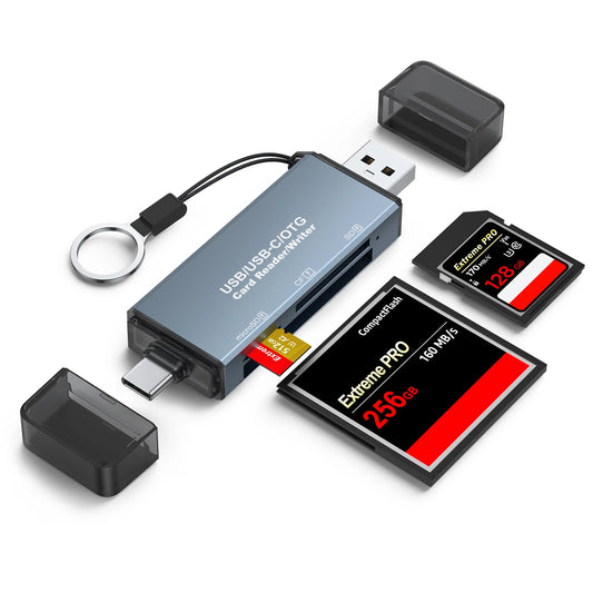 3-in-1 CF Card Reader: SD Memory Card, MicroSD, Dual-Purpose OTG - Compatible with SLR Cameras, TypeC, and Car USB