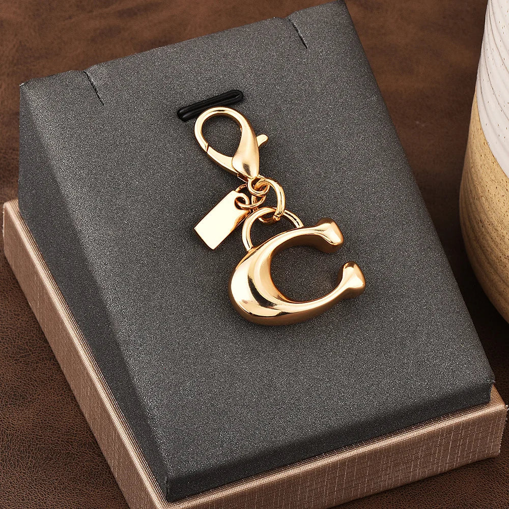 Fashion Bear Cherry Flower Keychain – Metal Y2K Letter C Bag Pendant & Car Key Ring Jewelry Gift for Women