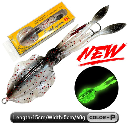 ZUKIBO Soft Squid Fishing Lure - Luminous UV Octopus Jig Bait for Deep Sea Boat Trolling