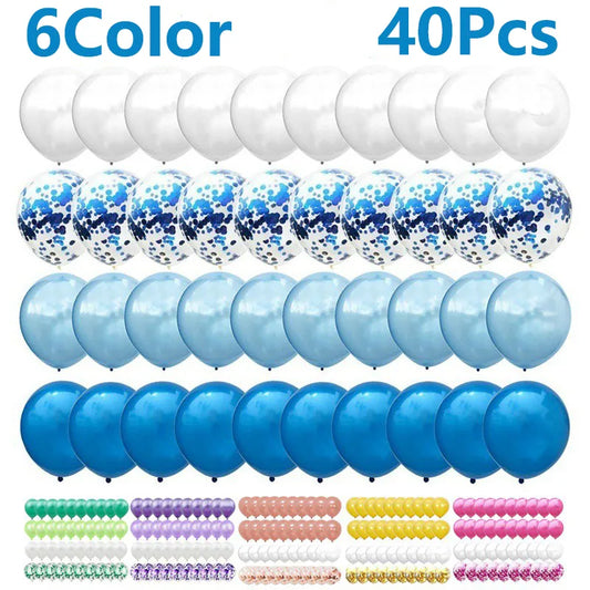 40Pcs/Set 12-inch Mix Blue Rose Gold Confetti Latex Balloon - Birthday, Baby Shower, Wedding, Party Decorations