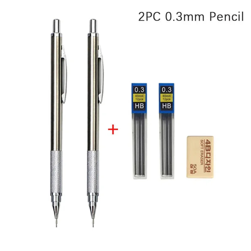 Full Metal Mechanical Pencil Set — 0.3–2.0mm Automatic Pencils for Art, Drawing & School