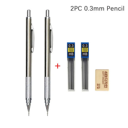 Full Metal Mechanical Pencil Set — 0.3–2.0mm Automatic Pencils for Art, Drawing & School