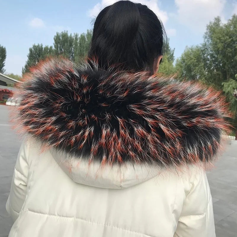 Natural Raccoon & Fox Fur Scarf – Luxury Women’s Winter Fur Collar and Hood Trim for Coats & Jackets