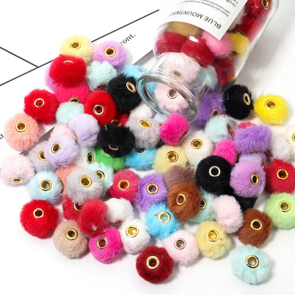 10pcs Plush Fur Ball Beads – Multicolor Pompom Spacer Beads for DIY Jewelry, Earrings & Bracelets
