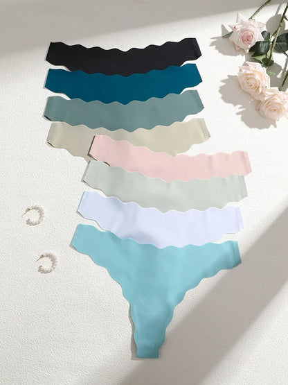 8Pcs Women’s Seamless G-String Panties - Ice Silk Elastic Thong Underwear Set for Comfort & Everyday Wear