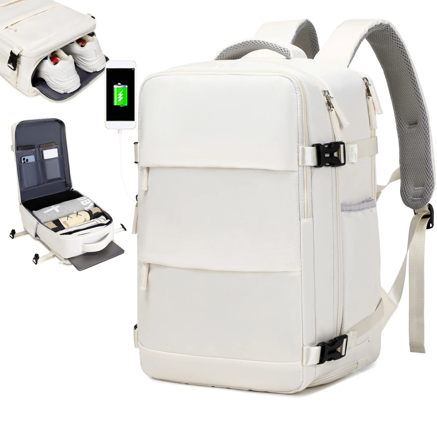 Travel Backpack with 15.6-Inch Laptop Compartment - Waterproof Design and Shoe Storage, Unisex Backpack