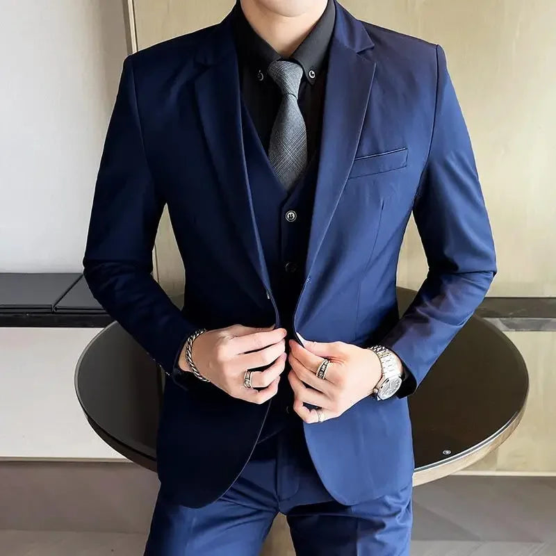Men’s 3-Piece Suit 6XL — Blazer, Vest & Trousers, Italian Style Fashion Business Wedding Formal Gentleman Dress