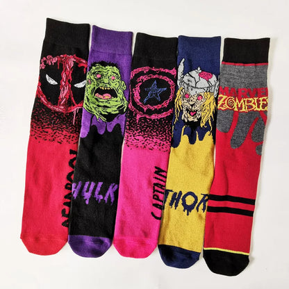 Cartoon Anime Crew Socks - 5 Pairs Unisex Hip Hop Street Style Novelty Casual Socks for Men and Women