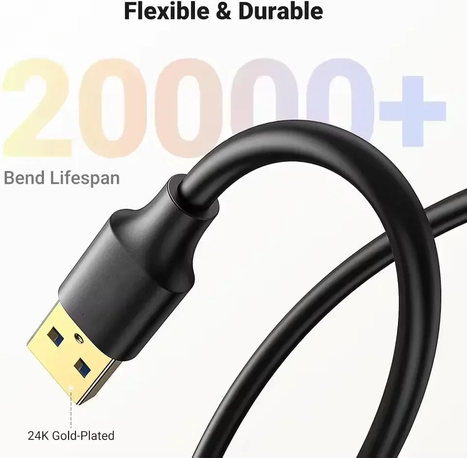 USB 3.0 Extension Cable - High-Speed USB 2.0/3.0 Data Transfer Cord for Smart TV, Xbox One, SSD, PC & Laptop 0.5–3M