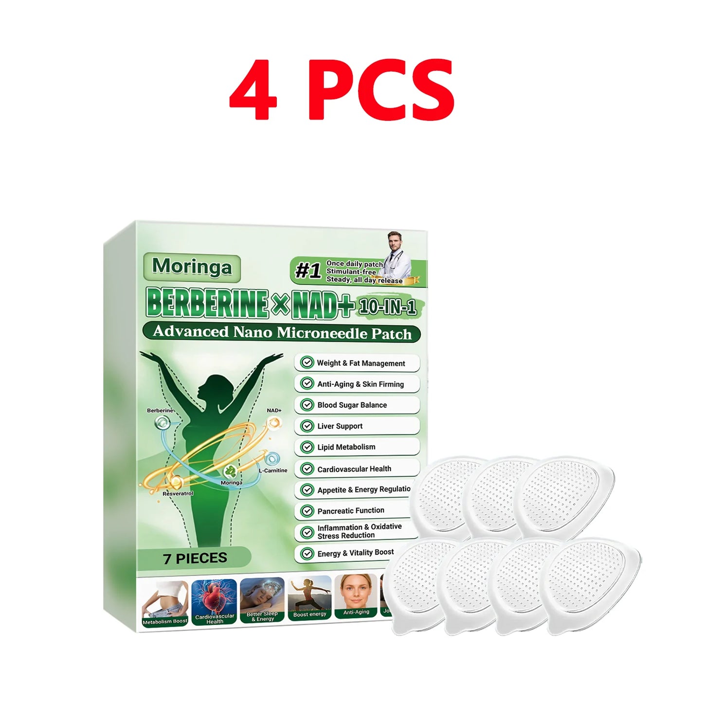 Berberine NAD+ 10-in-1 Microneedle Patch - Advanced Nano Microdart Daily Body Care Patch