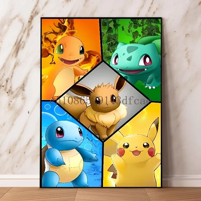 Pokemon Canvas Wall Art – Pikachu, Gyarados, Squirtle & Charmander Anime Prints for Living Room Decor & Gifts
