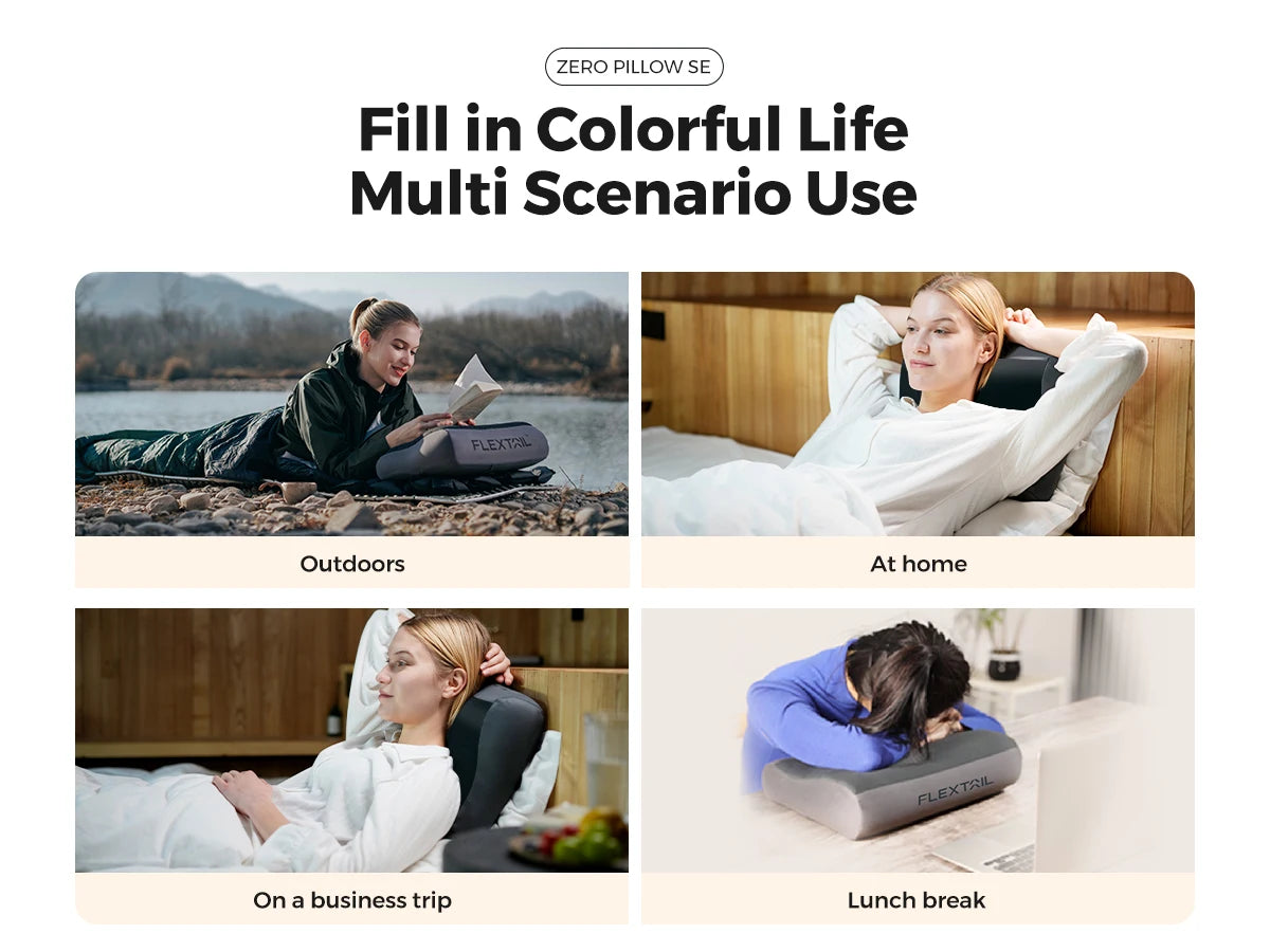 FLEXTAIL ZERO PILLOW SE - Inflatable Camping Pillow, Ergonomic Travel & Home Pillow, Lightweight & Washable