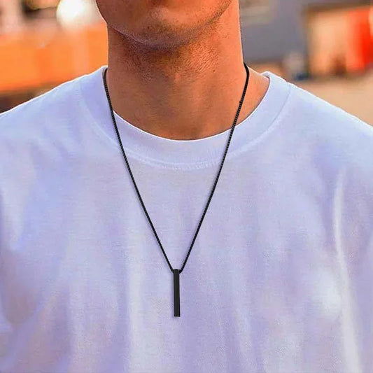 New Black Pillar Necklace for Men & Women, Trendy Stainless Steel 3D Bar Chain, Party Jewelry & Couple Gifts