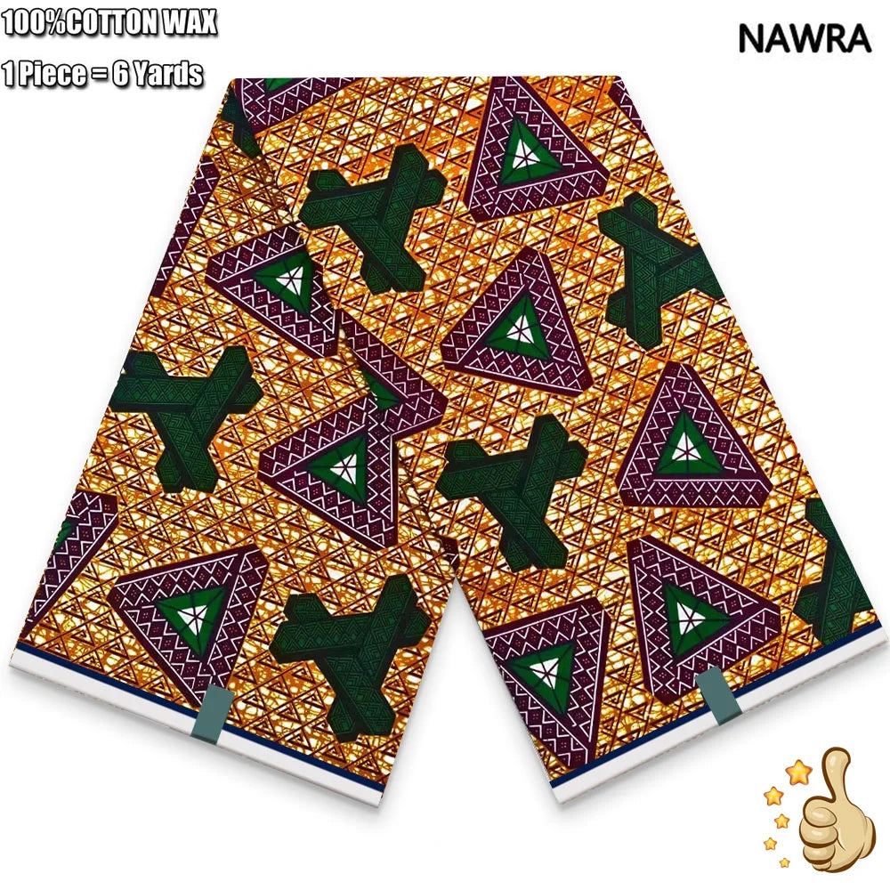 100% Cotton African Real Wax Fabric - Ankara Batik Pagne Sewing Material for Women's Dresses