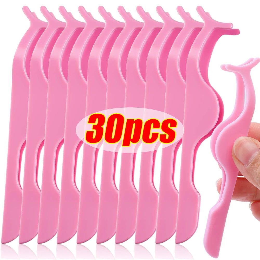 False Eyelash Applicator Tweezer Tool – Professional Plastic Lash Curler & Clip Makeup Accessory (1/30PCS)