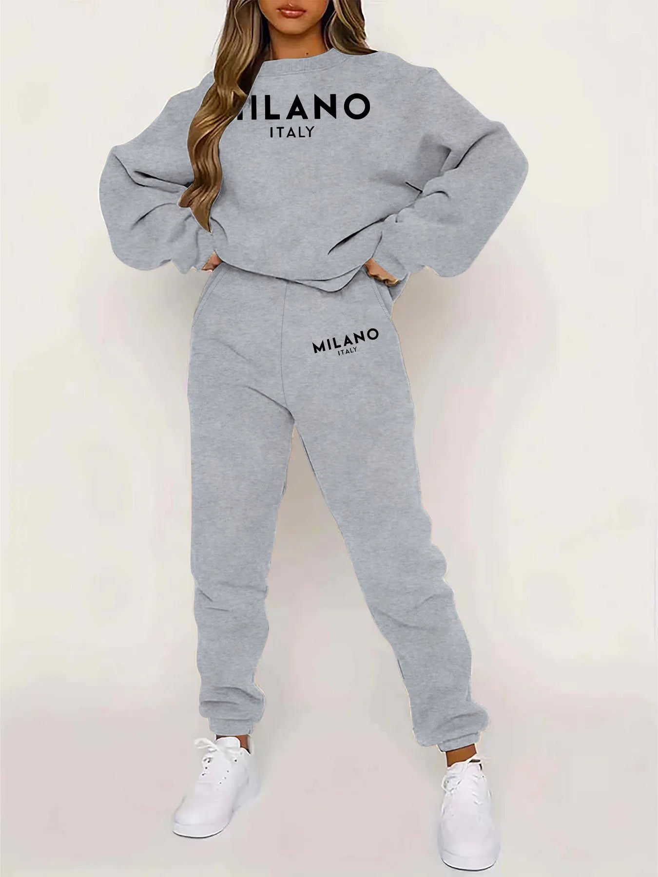 Women's Milano Italia 2-Piece Winter Set - Plush Warm Hooded Sweatshirt & Sports Pants Outfit