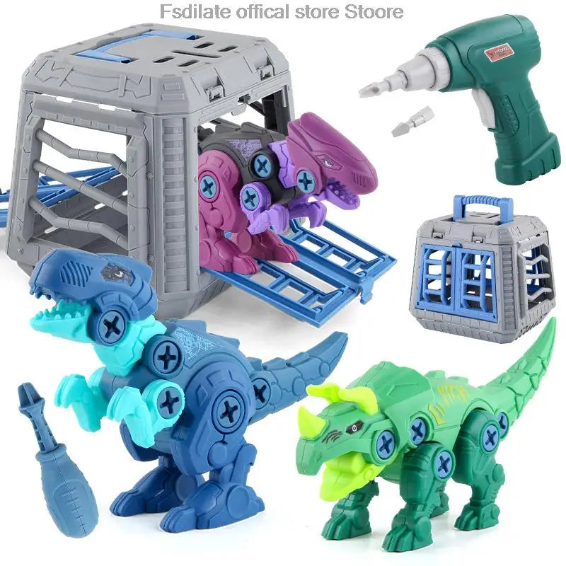 DIY T-Rex Dinosaur Building Blocks Toy – Assembled Model with Mini Electric Drill for Kids