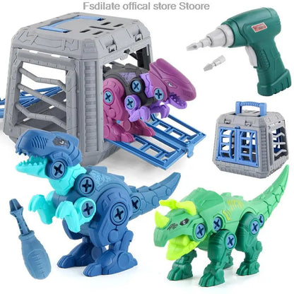 DIY T-Rex Dinosaur Building Blocks Toy – Assembled Model with Mini Electric Drill for Kids