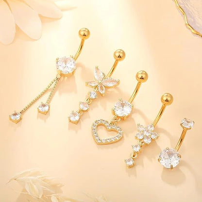 5PCS Belly Button Rings Set – 14G Butterfly & Heart Curved Navel Piercings for Women & Girls Body Jewelry