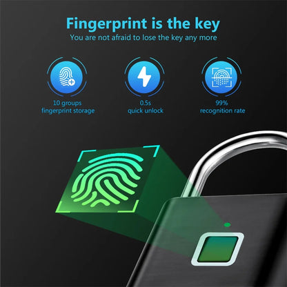 KERUI Smart Fingerprint Padlock Keyless USB Rechargeable Waterproof Security Lock – 0.2s Quick Unlock Anti-Theft Portable Zinc Alloy Door Lock