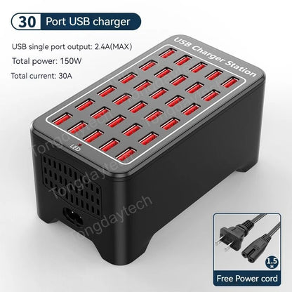 300W Universal Multi USB Charger Station – 60-Port Fast Charging for iPad, iPhone 11/12/13 Pro Max, Samsung Tablet