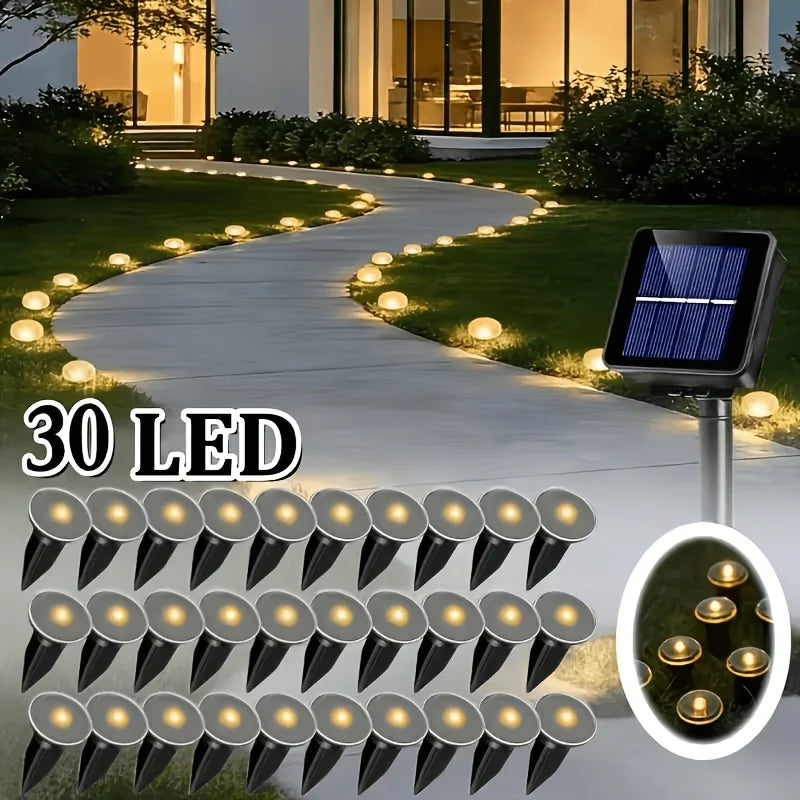 30 LED Solar Path Lights - IP54 Waterproof Multicolor Outdoor Marker Lights for Garden, Walkway & Patio Decor