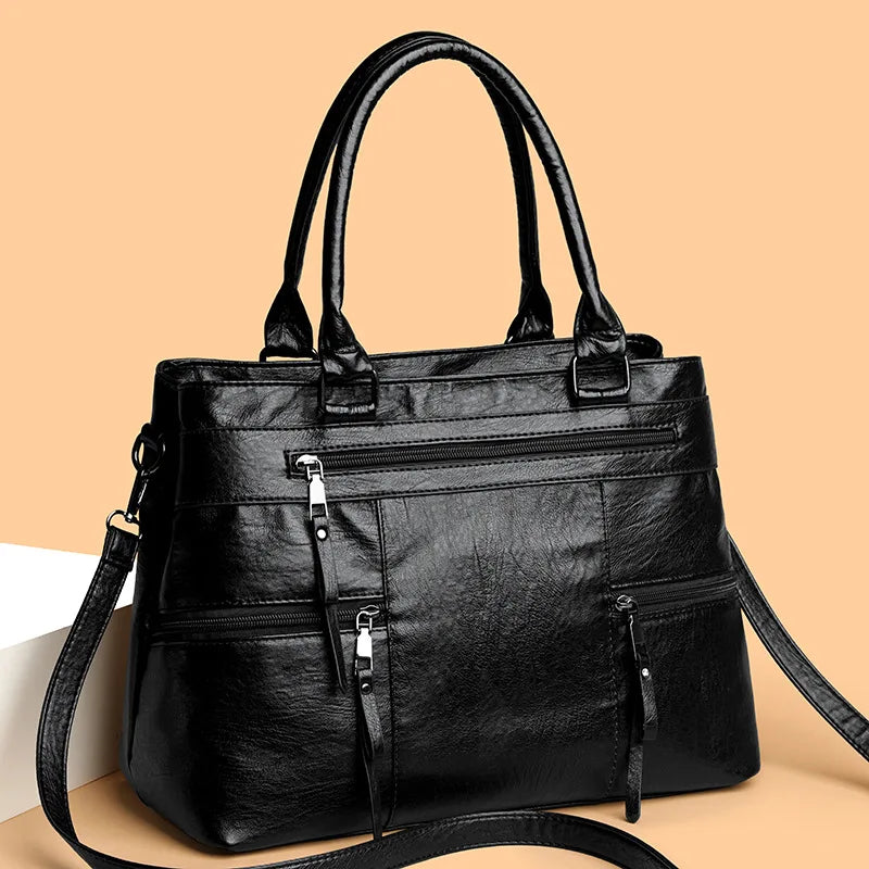 Women's Leather Handbag - Elegant Top-Handle Shoulder Crossbody Bag & Casual Tote Purse