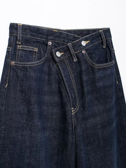 TRAF Women’s Basic Hundred Jeans — High Waist Asymmetric Wide-Leg Trousers, Casual Straight-Leg Fashion Jeans