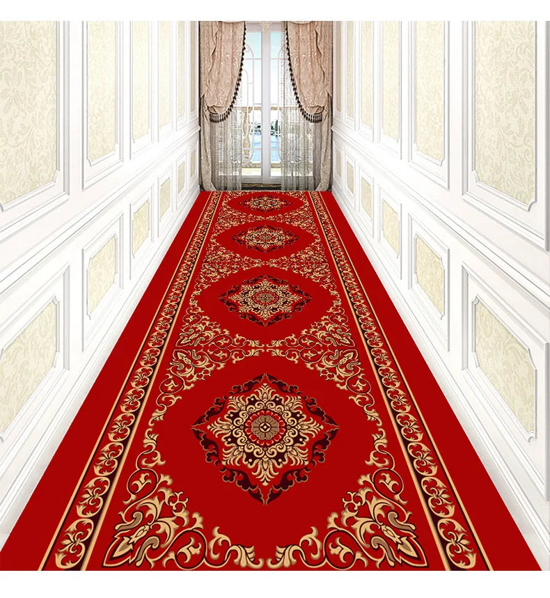Luxury Classical Corridor Rug — Crystal Velvet Soundproof Washable Carpet for Villa & Hotel Hallway