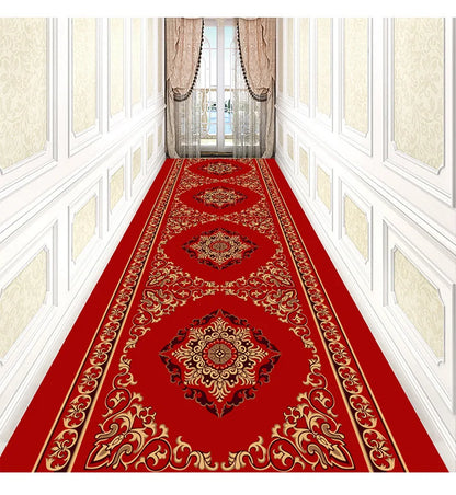Luxury Classical Corridor Rug — Crystal Velvet Soundproof Washable Carpet for Villa & Hotel Hallway