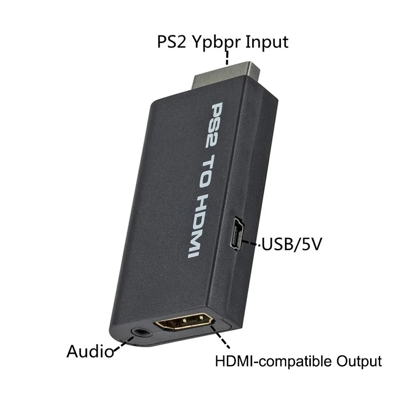 PS2 to HDMI Converter – Audio & Video Adapter with 3.5mm Port, Supports 480i/480p/576i Display Modes for PC & PS2