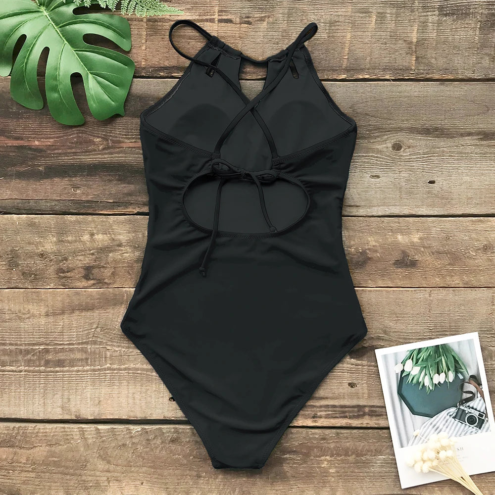 CUPSHE Lace-Up Back One-Piece Swimsuit – Sexy Cut-Out Backless Monokini Swimwear for Women, 2023 Beach & Bathing Suit