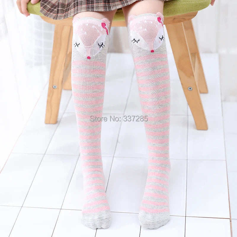 Cute Cartoon Animal Knee-High Socks for Babies & Kids – Warm Cotton Ankle & Over-Knee Socks for Girls