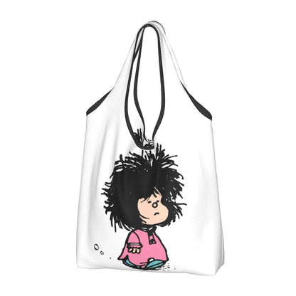 Anime Mafalda Cartoon Grocery Tote Bag – Large Capacity Fashion Shopper Shoulder Handbag, Portable Kawaii Canvas Bag for Everyday Use